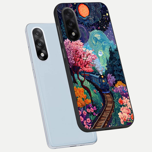 Celestial Train Journey phone case For Oneplus Nord 5 showing premium glass back cover with detailed artwork