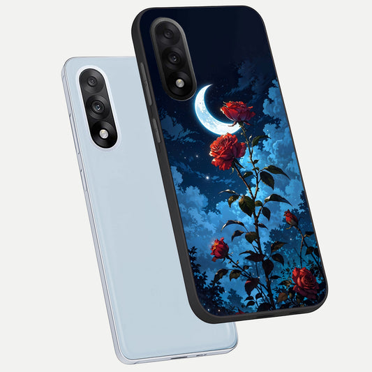 Crimson Rose Moon phone case For Oneplus Nord 5 showing premium glass back cover with detailed artwork