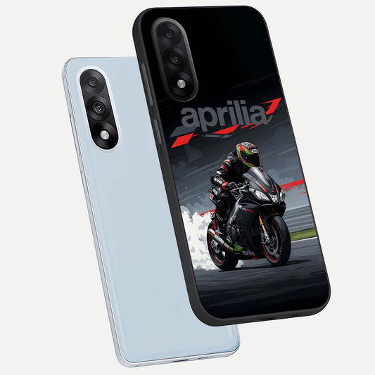 Dark Aprilla phone case For Oneplus Nord 5 showing premium glass back cover with detailed artwork