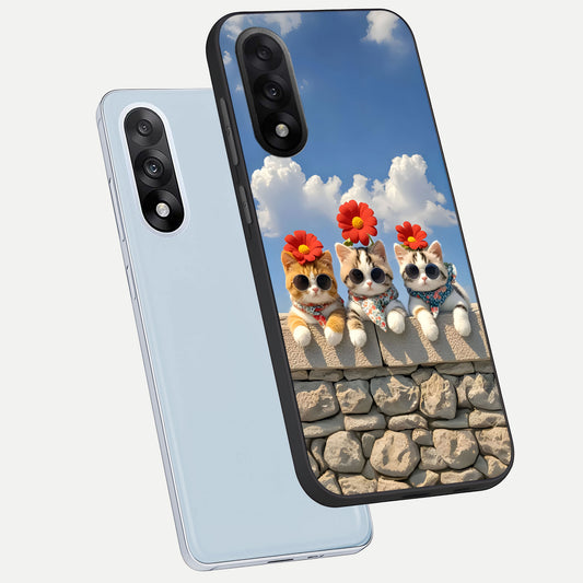 Floral Kitty Squad phone case For Oneplus Nord 5 showing premium glass back cover with detailed artwork