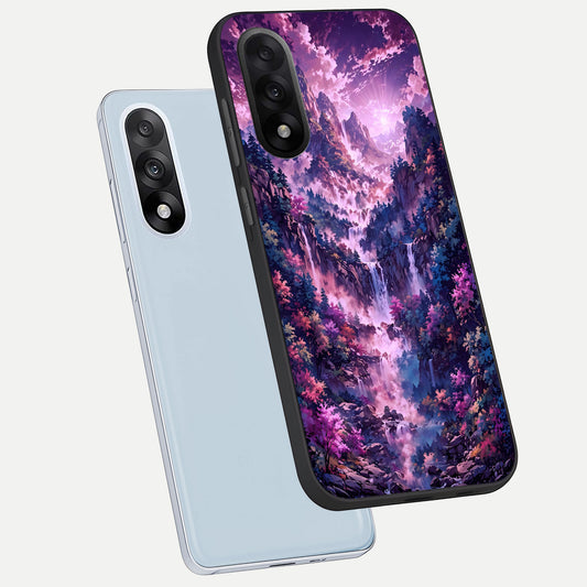 Mystic Cascade Peaks phone case For Oneplus Nord 5 showing premium glass back cover with detailed artwork