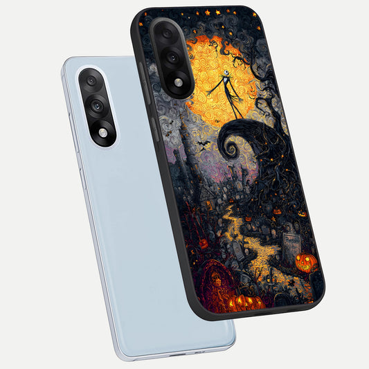 Pumpkin Moon Night phone case For Oneplus Nord 5 showing premium glass back cover with detailed artwork