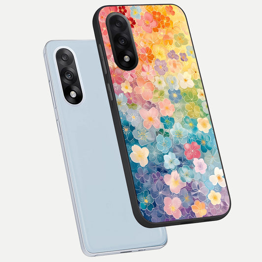 Rainbow Blossom Burst phone case For Oneplus Nord 5 showing premium glass back cover with detailed artwork
