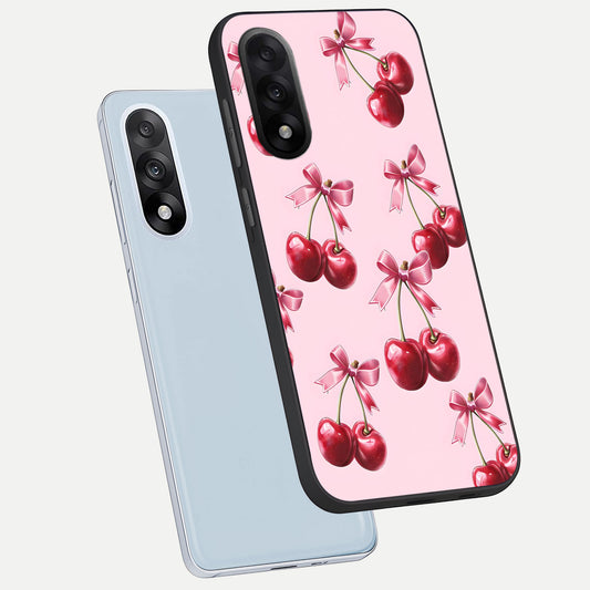 Red Cherries Pattern phone case For Oneplus Nord 5 showing premium glass back cover with detailed artwork