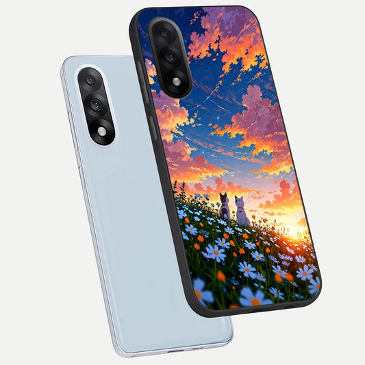 Two Cats Friends phone case For Oneplus Nord 5 showing premium glass back cover with detailed artwork