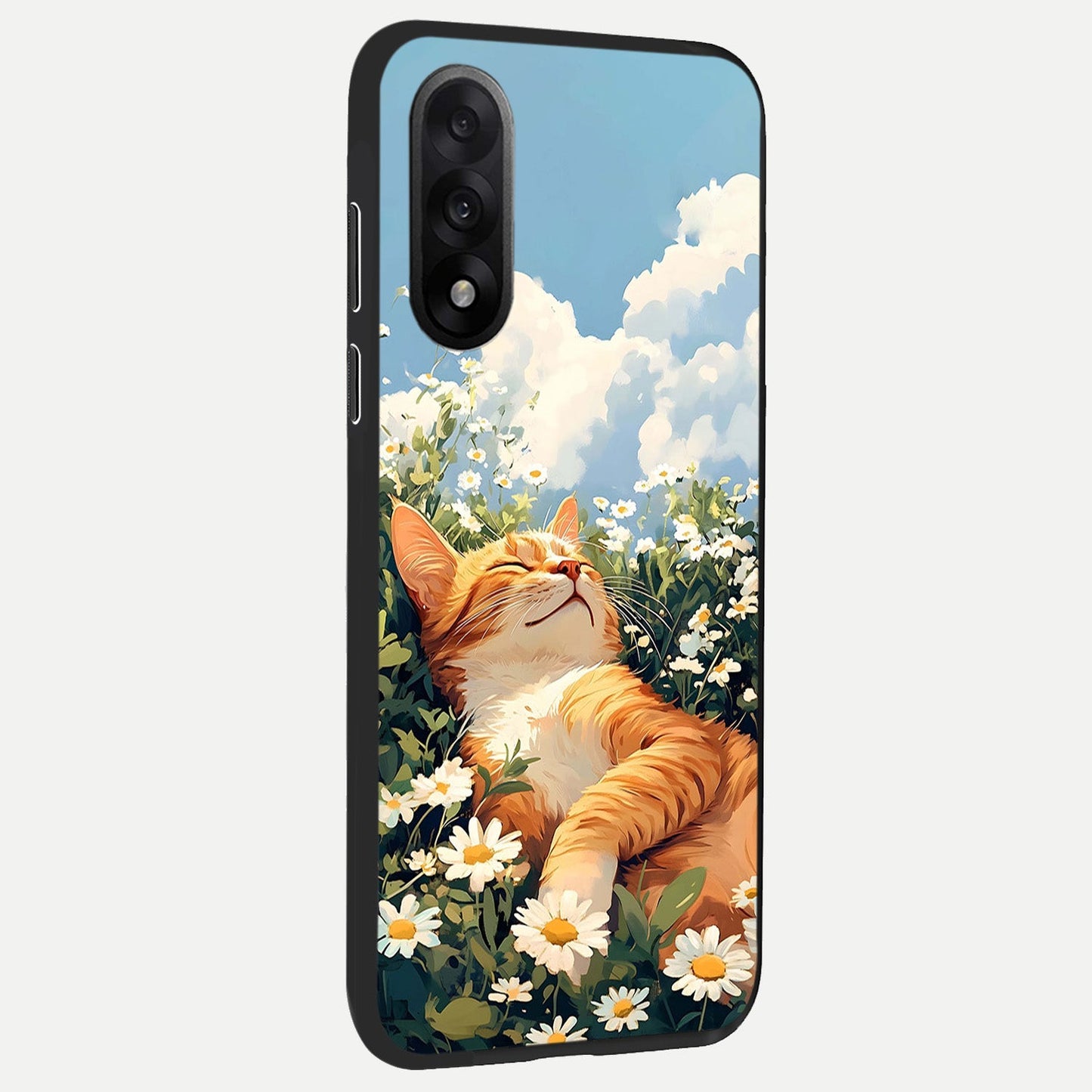 Cat And Flowers View back cover For Oneplus Nord 5 slim fit glass case with vibrant aesthetic design