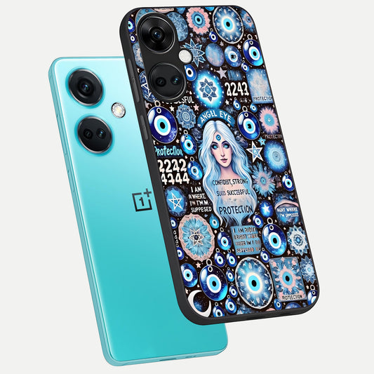 Angel Aura Shield phone case For Oneplus Nord CE3 showing premium glass back cover with detailed artwork