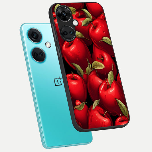 Apple Pattern phone case For Oneplus Nord CE3 showing premium glass back cover with detailed artwork