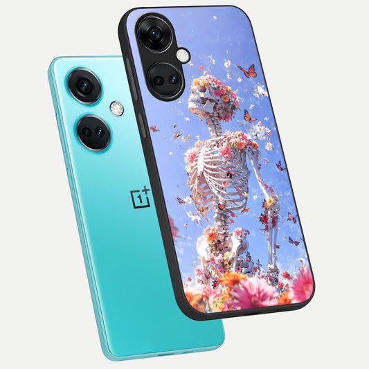 Bloom Beyond Bones phone case For Oneplus Nord CE3 showing premium glass back cover with detailed artwork