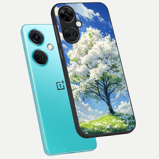 Blossom Sky Serenity phone case For Oneplus Nord CE3 showing premium glass back cover with detailed artwork