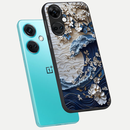 Blossom Wave Art phone case For Oneplus Nord CE3 showing premium glass back cover with detailed artwork