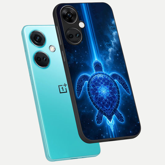 Blue Galaxy Turtle phone case For Oneplus Nord CE3 showing premium glass back cover with detailed artwork