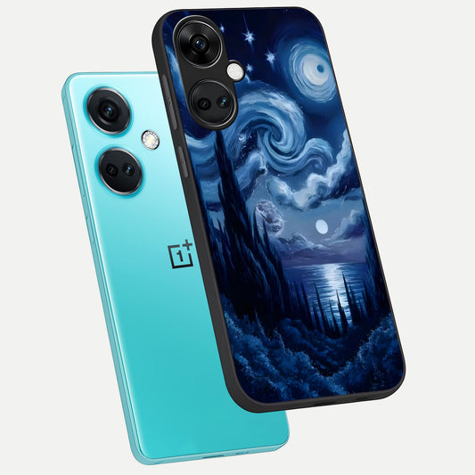 Celestial Dream Van Gogh phone case For Oneplus Nord CE3 showing premium glass back cover with detailed artwork