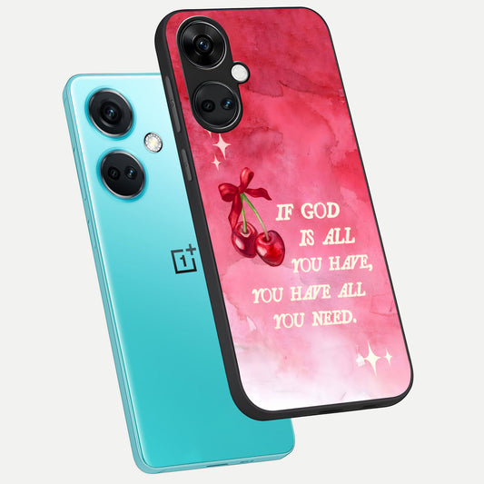 Cherry Quote phone case For Oneplus Nord CE3 showing premium glass back cover with detailed artwork