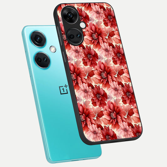 Crimson Love Petals phone case For Oneplus Nord CE3 showing premium glass back cover with detailed artwork