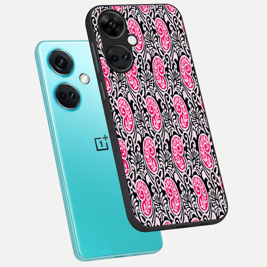 Crimson Paisley Charm phone case For Oneplus Nord CE3 showing premium glass back cover with detailed artwork