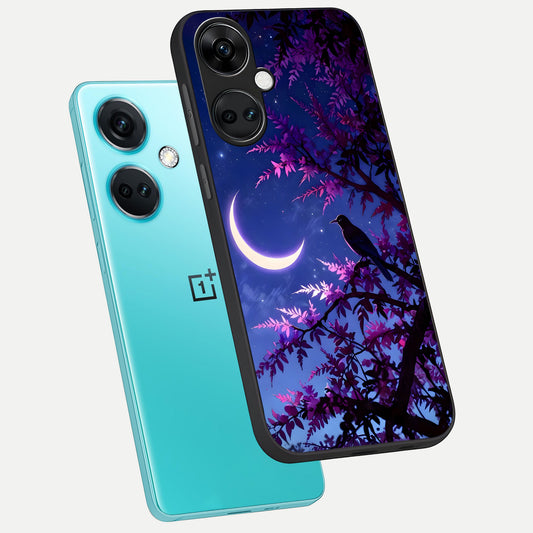 Crow And Moon Scenery phone case For Oneplus Nord CE3 showing premium glass back cover with detailed artwork
