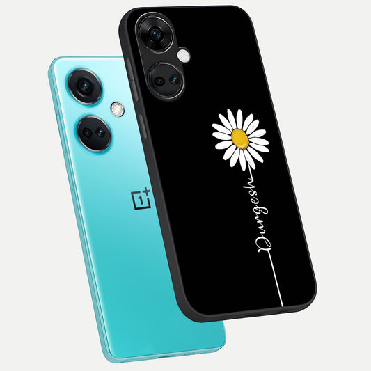Custom Name White Flower phone case For Oneplus Nord CE3 showing premium glass back cover with detailed artwork