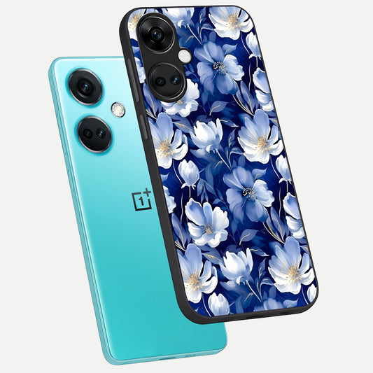 Cute Floral Patterns phone case For Oneplus Nord CE3 showing premium glass back cover with detailed artwork