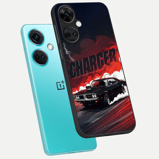Dark Charger Fury phone case For Oneplus Nord CE3 showing premium glass back cover with detailed artwork