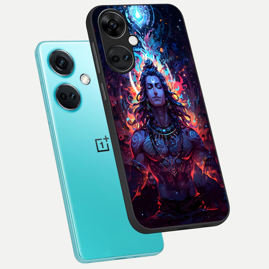 Divine Fire Shiv phone case For Oneplus Nord CE3 showing premium glass back cover with detailed artwork