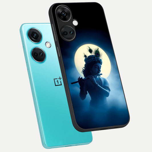 Divine Moon Flute phone case For Oneplus Nord CE3 showing premium glass back cover with detailed artwork