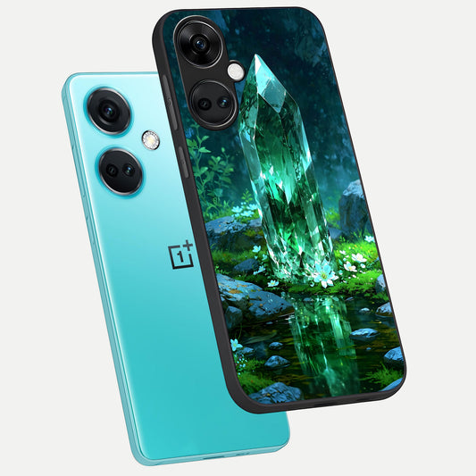 Emerald Light Crystal phone case For Oneplus Nord CE3 showing premium glass back cover with detailed artwork