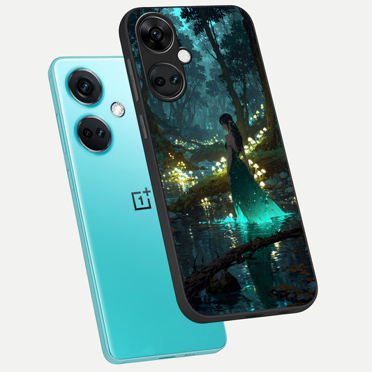 Enchanted Forest Glow phone case For Oneplus Nord CE3 showing premium glass back cover with detailed artwork