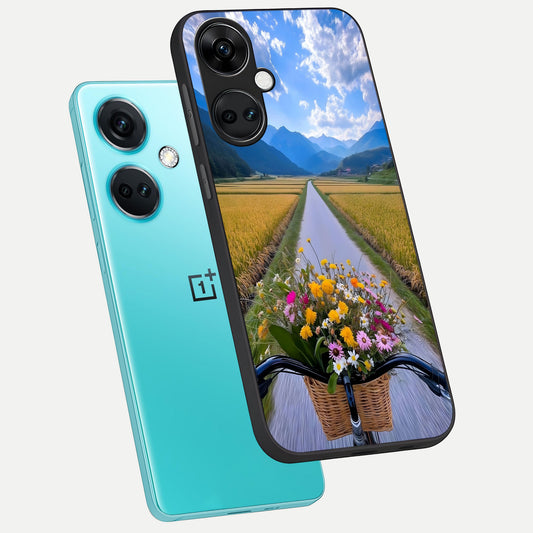 Golden Field Journey phone case For Oneplus Nord CE3 showing premium glass back cover with detailed artwork