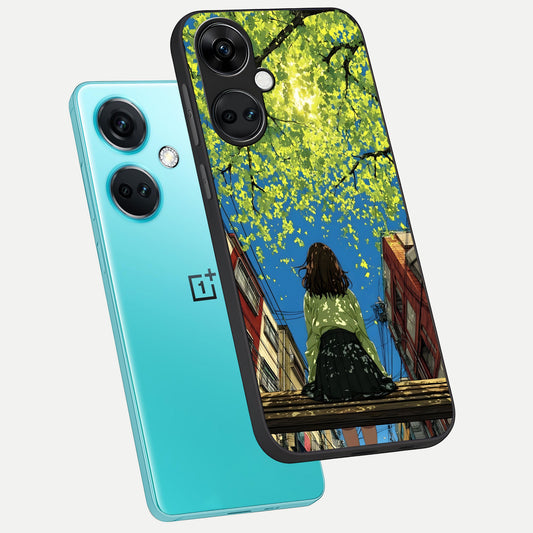 Golden Leaves Glow phone case For Oneplus Nord CE3 showing premium glass back cover with detailed artwork