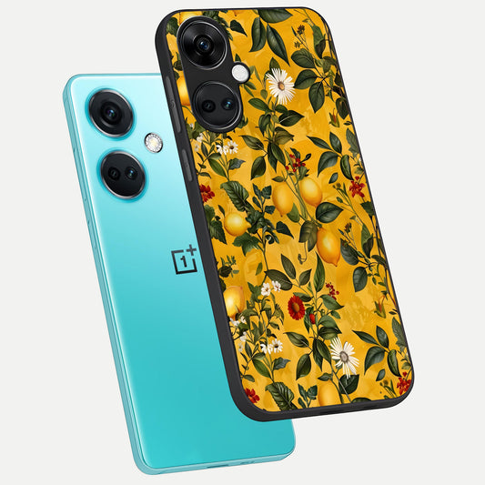 Golden Lemon Field phone case For Oneplus Nord CE3 showing premium glass back cover with detailed artwork