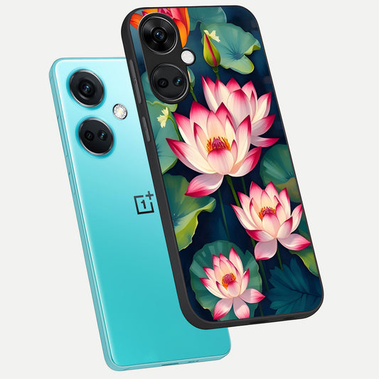 Lotus Dream Serenity phone case For Oneplus Nord CE3 showing premium glass back cover with detailed artwork
