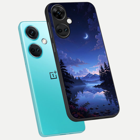 Midnight Lake Peace phone case For Oneplus Nord CE3 showing premium glass back cover with detailed artwork