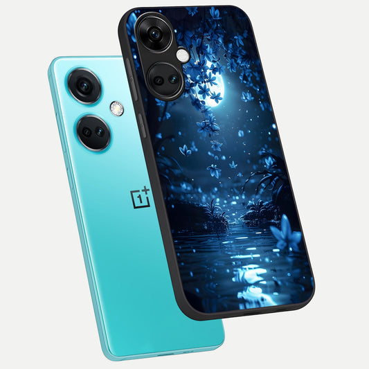 Moonlight Petal Dream phone case For Oneplus Nord CE3 showing premium glass back cover with detailed artwork