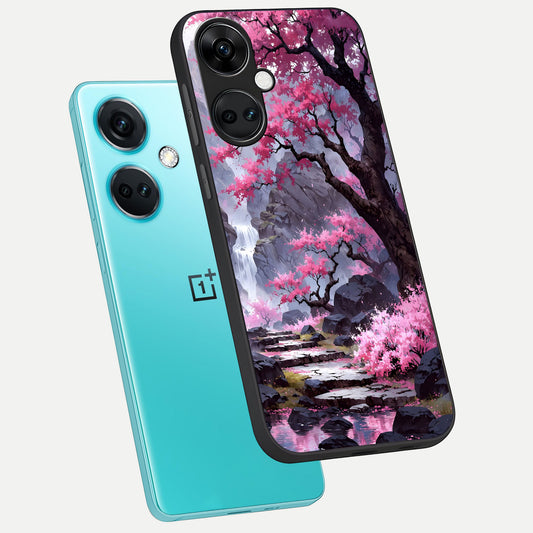 Pink Sunflower Glow phone case For Oneplus Nord CE3 showing premium glass back cover with detailed artwork