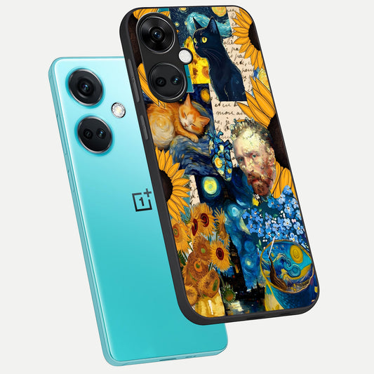 Sunflower Chic Mood Custom Name phone case For Oneplus Nord CE3 showing premium glass back cover with detailed artwork