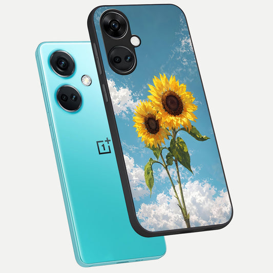 Sunlit Daisy Glow phone case For Oneplus Nord CE3 showing premium glass back cover with detailed artwork
