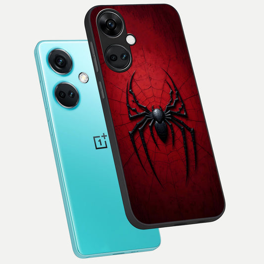 Superhero Web Emblem phone case For Oneplus Nord CE3 showing premium glass back cover with detailed artwork