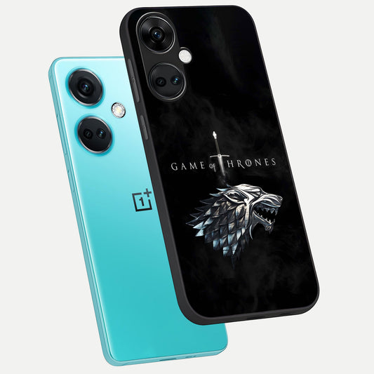 Throne Wolf Legacy phone case For Oneplus Nord CE3 showing premium glass back cover with detailed artwork