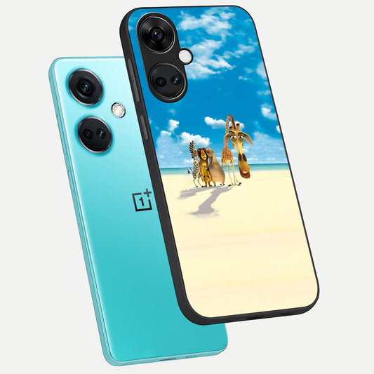 Tropical Fun Squad phone case For Oneplus Nord CE3 showing premium glass back cover with detailed artwork