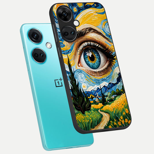 Van Gogh Eye phone case For Oneplus Nord CE3 showing premium glass back cover with detailed artwork