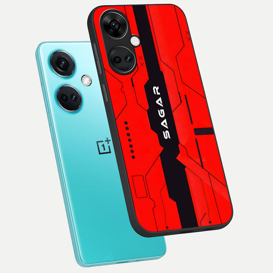 Voltage Rise CYBERPUNK Custom Name phone case For Oneplus Nord CE3 showing premium custom name glass back cover