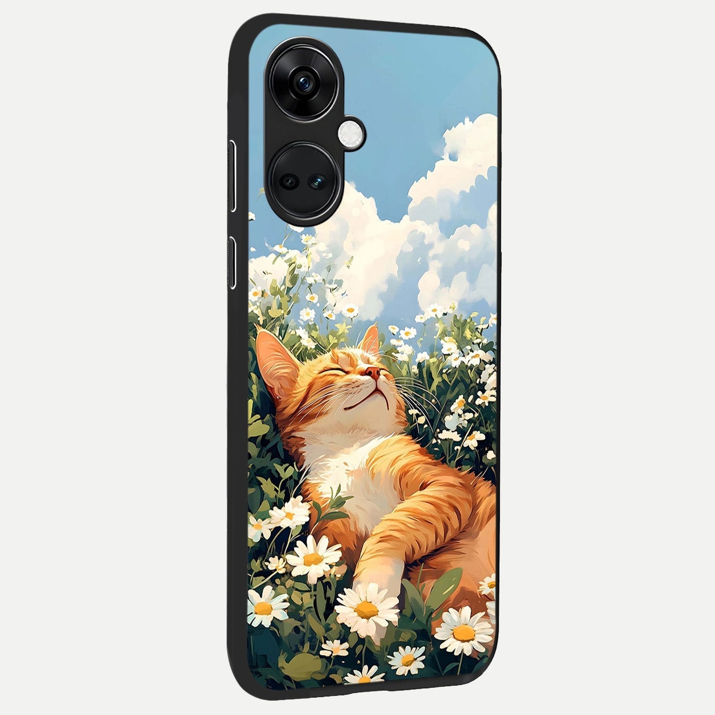Cat And Flowers View back cover For Oneplus Nord CE3 slim fit glass case with vibrant aesthetic design