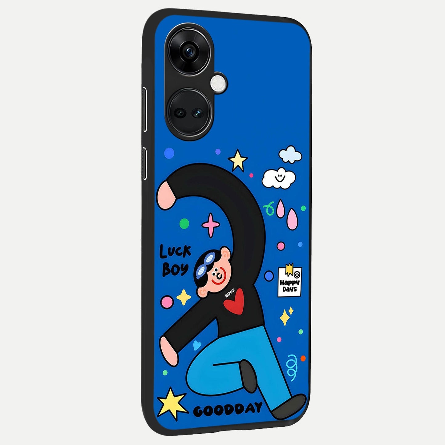 Happy Luck Vibe back cover For Oneplus Nord CE3 slim fit glass case with vibrant aesthetic design