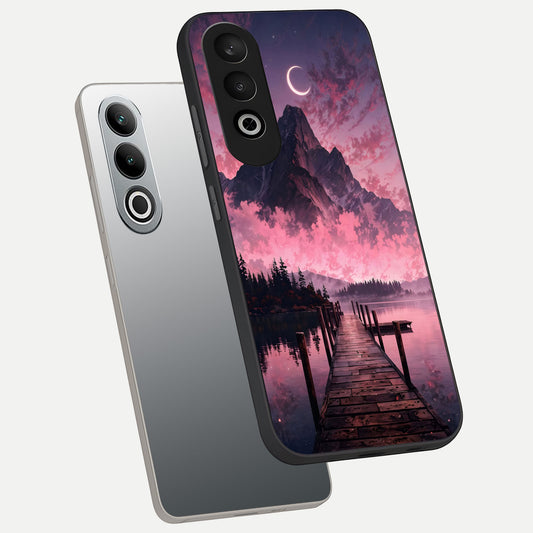 Beautiful Mountain View phone case For Oneplus Nord CE4 showing premium glass back cover with detailed artwork
