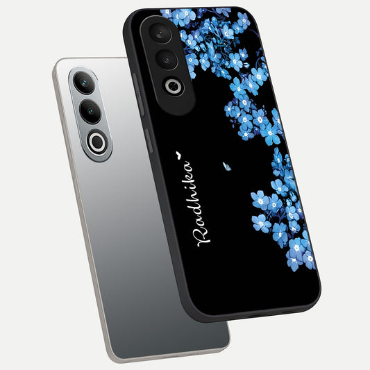 Blue Petal Dream Custom Name phone case For Oneplus Nord CE4 showing premium glass back cover with detailed artwork