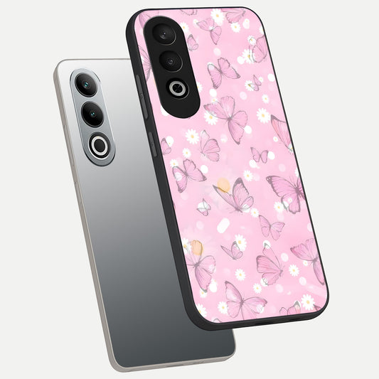 Blush Butterfly Garden phone case For Oneplus Nord CE4 showing premium glass back cover with detailed artwork