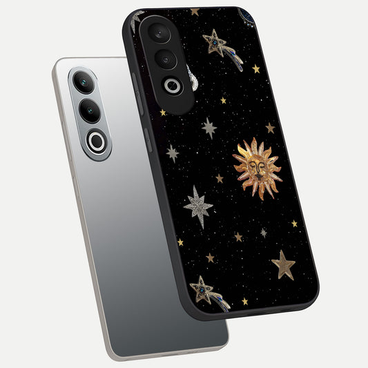Celestial Moon With Stars phone case For Oneplus Nord CE4 showing premium glass back cover with detailed artwork
