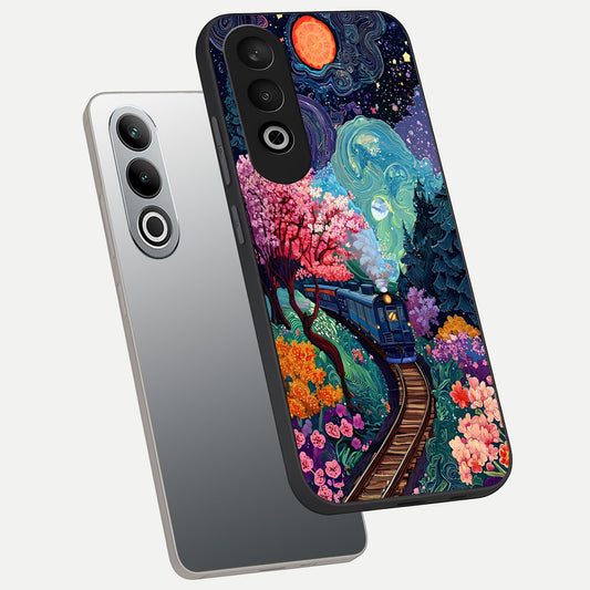 Celestial Train Journey phone case For Oneplus Nord CE4 showing premium glass back cover with detailed artwork