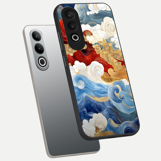 Colored Waves phone case For Oneplus Nord CE4 showing premium glass back cover with detailed artwork